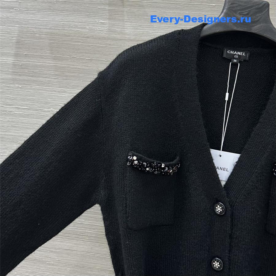 Ch**el coco black striped v-neck cardigan