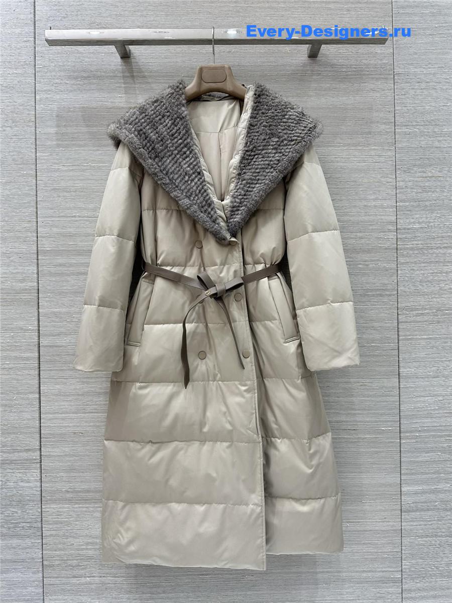 L0r0 P1ana mink fur hooded white goose down jacket