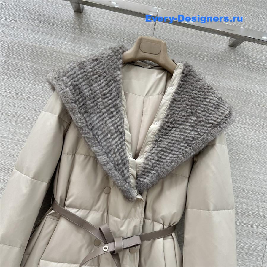 L0r0 P1ana mink fur hooded white goose down jacket