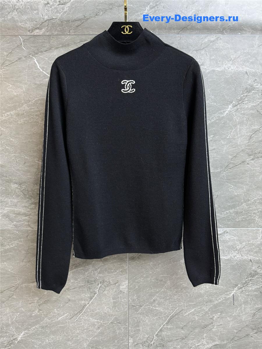 Ch**el logo black turtleneck sweater