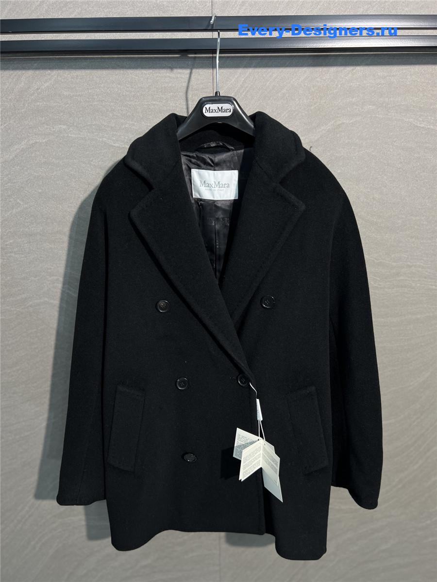 Max Mara Black Rebus Wool Double-Breasted Short Coat
