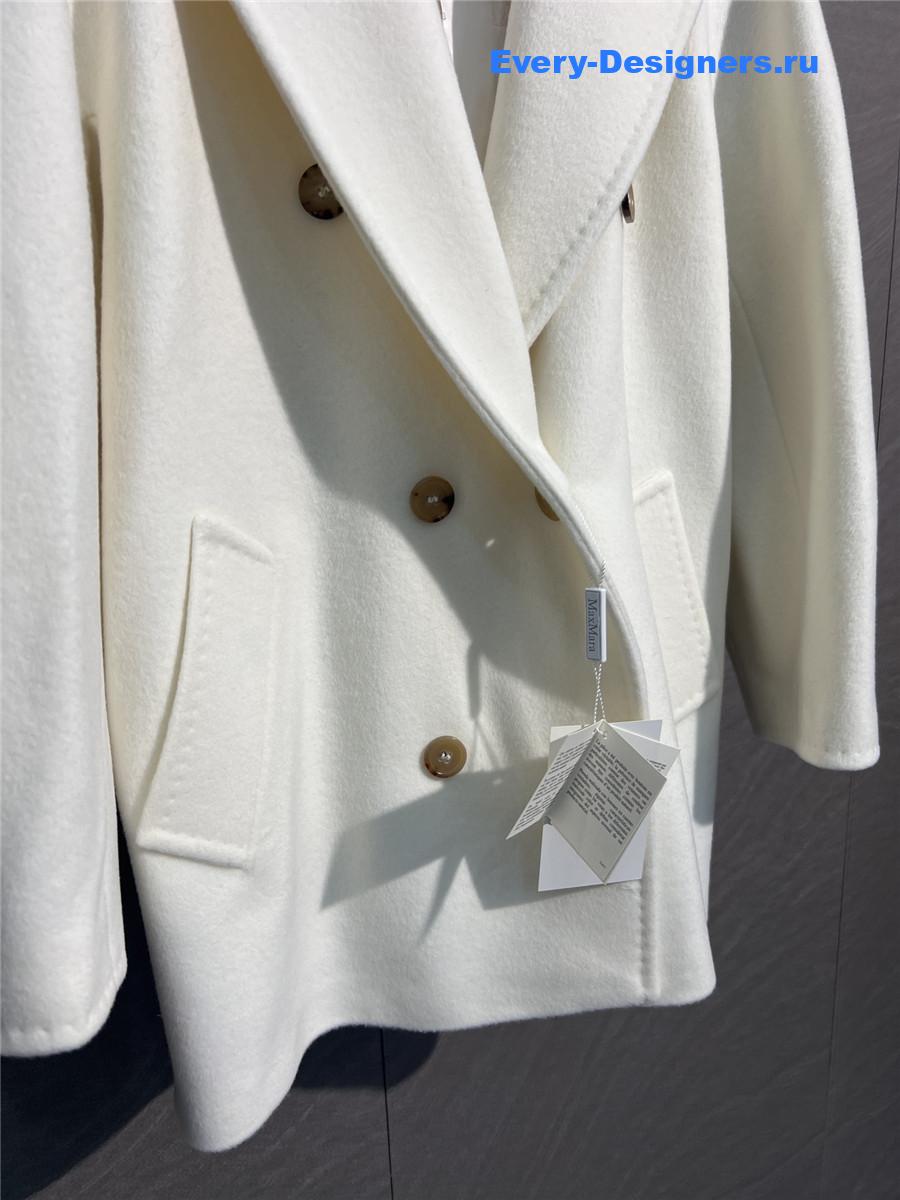 Max Mara White Rebus Wool Double-Breasted Short Coat