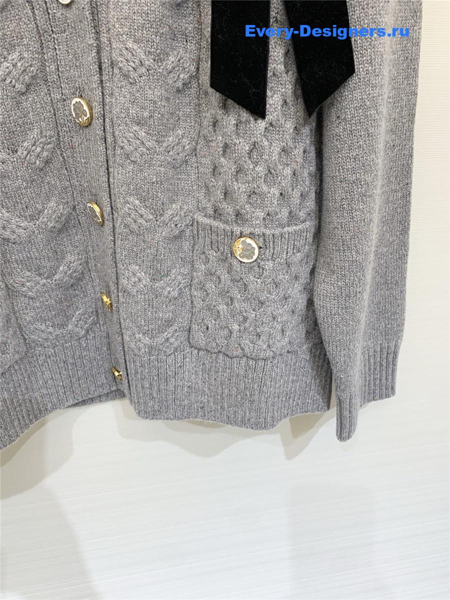 Ch**el grey bow knit v-neck cardigan