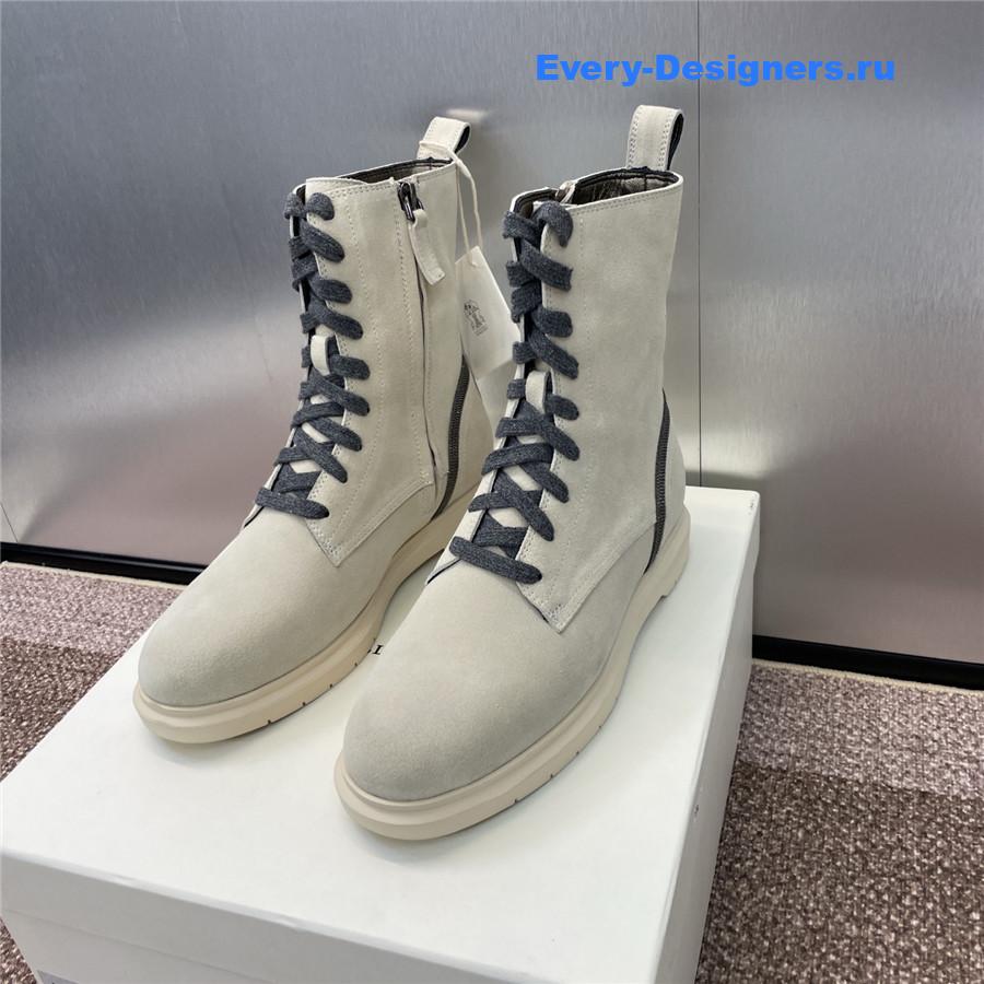 BC White Suede Monili Lace-Up Boots