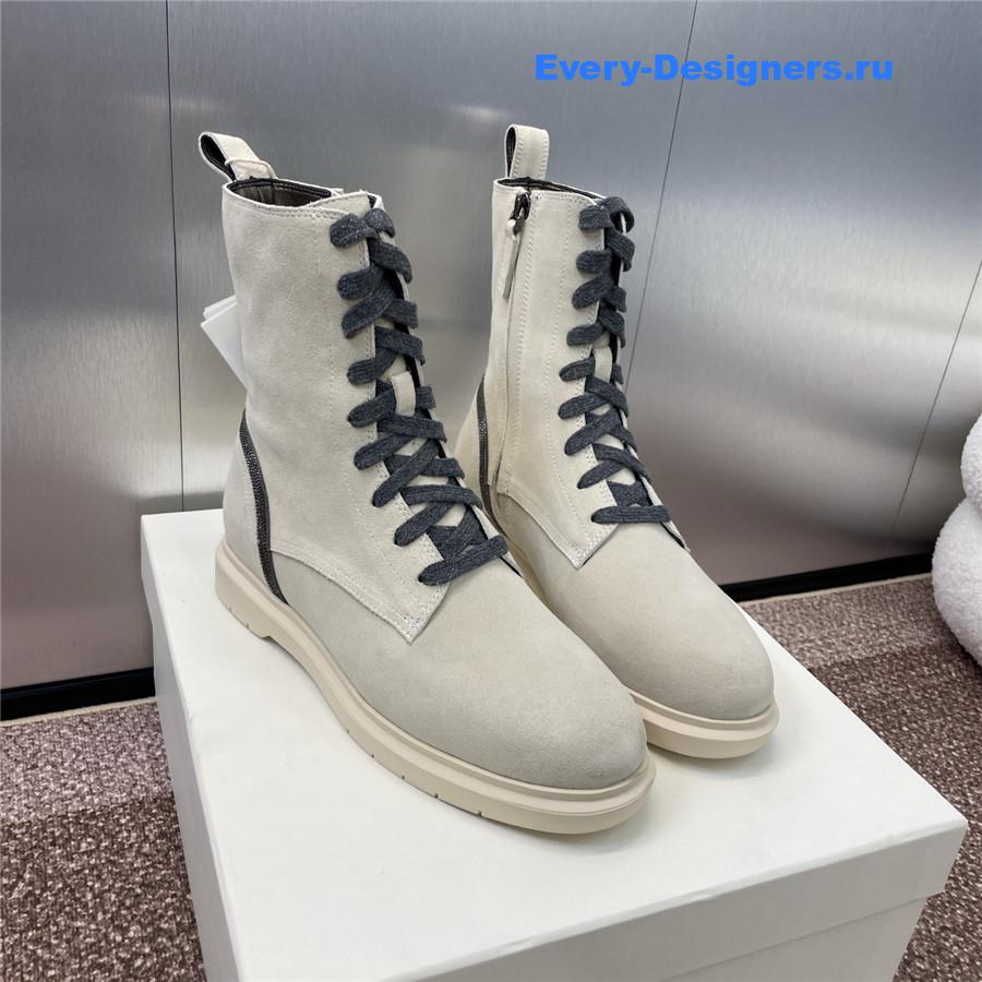 BC White Suede Monili Lace-Up Boots