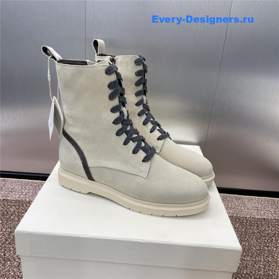 BC White Suede Monili Lace-Up Boots