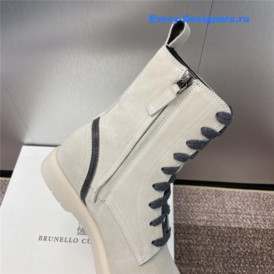 BC White Suede Monili Lace-Up Boots