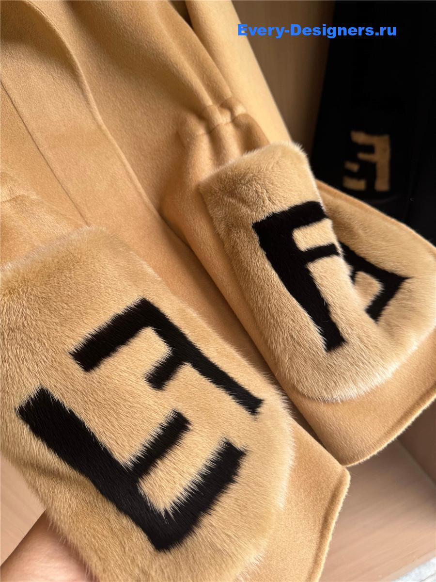 F**di hooded cropped cashmere mink camel coat