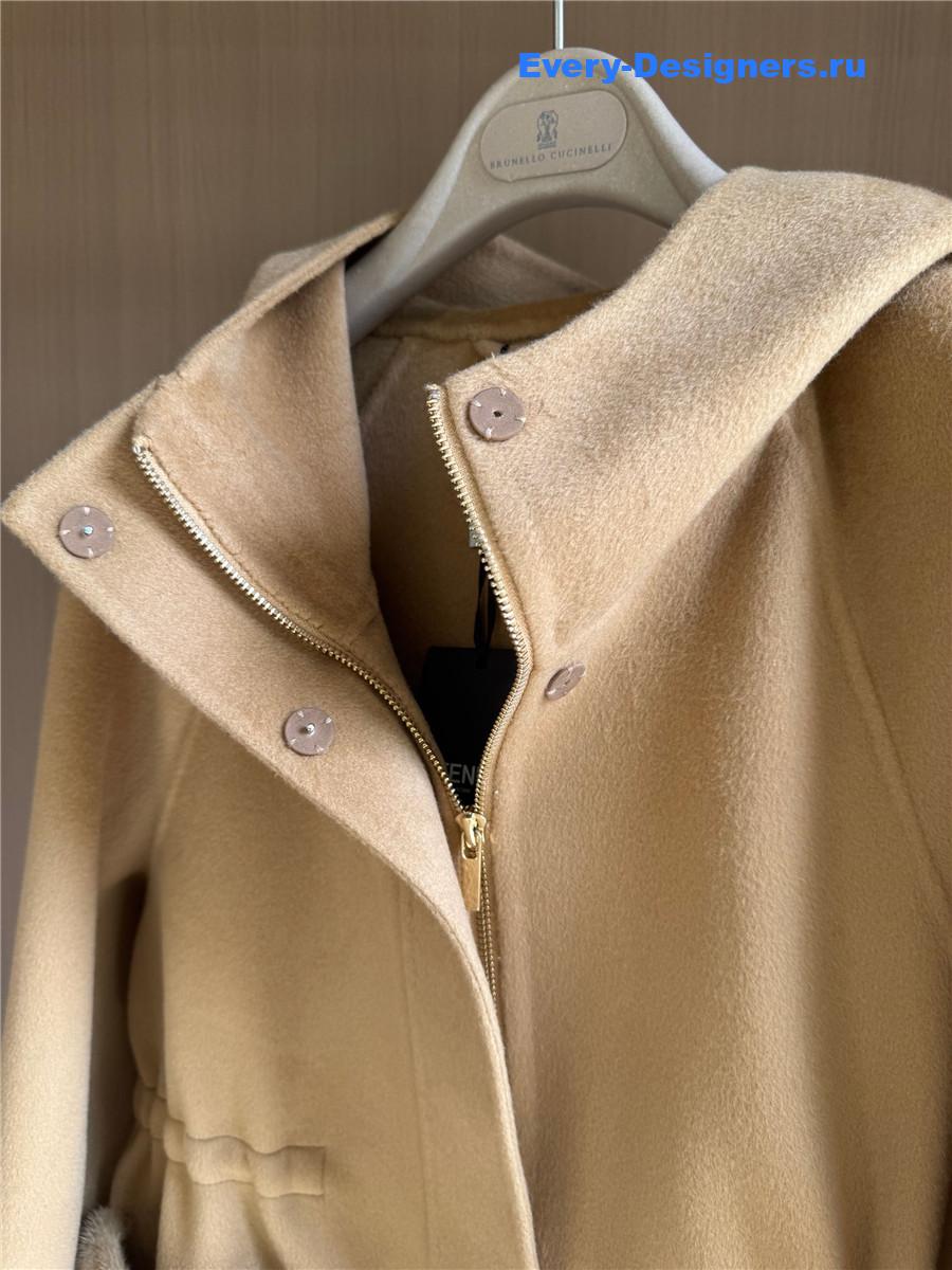 F**di hooded cropped cashmere mink camel coat