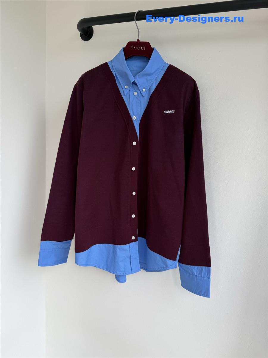 Miu Miu Burgundy/Periwinkle Cashmere And Poplin Shirt