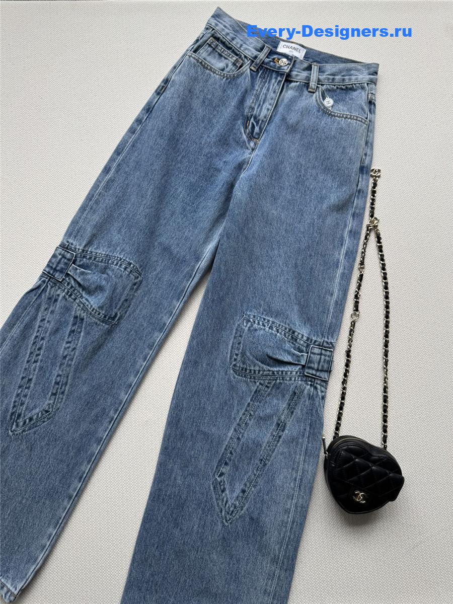 Ch**el light blue washed denim cargo pants
