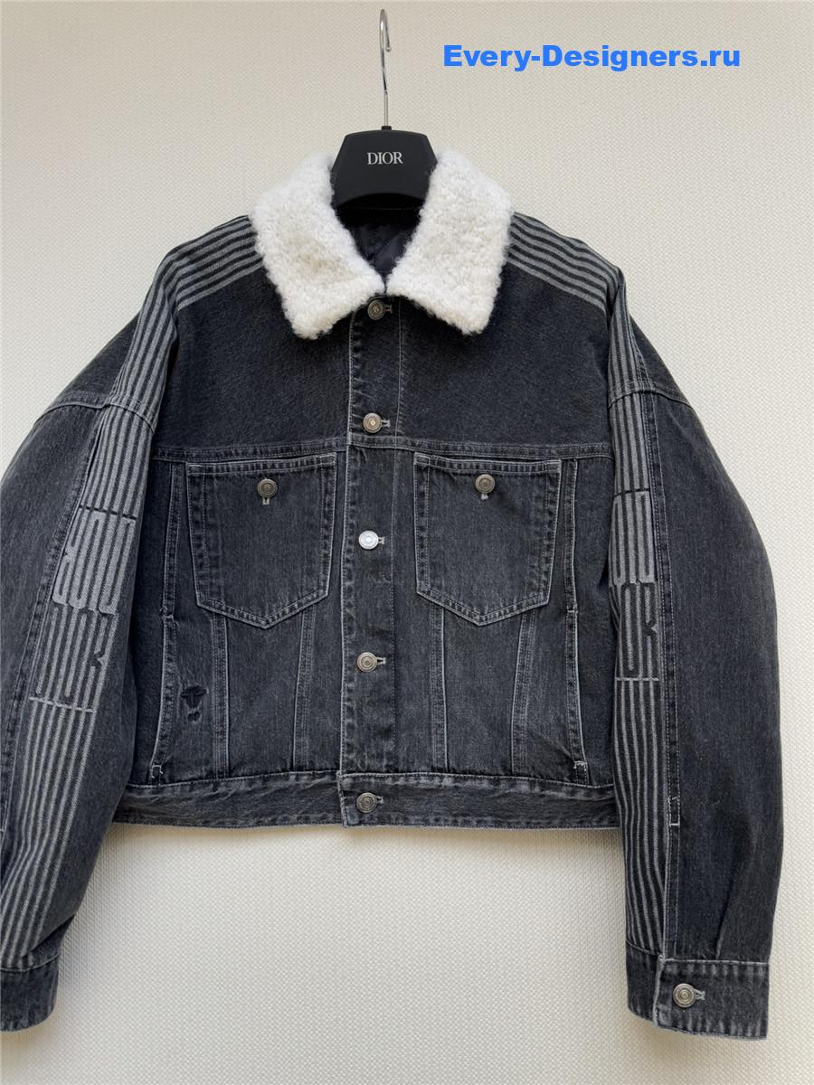 D10r grey shearling denim puffer jacket
