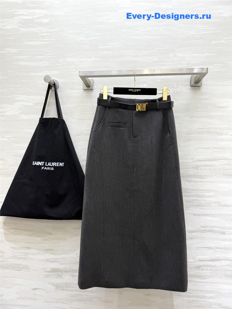 Sa1nt Lau*nt grey high rise plain midi skirt