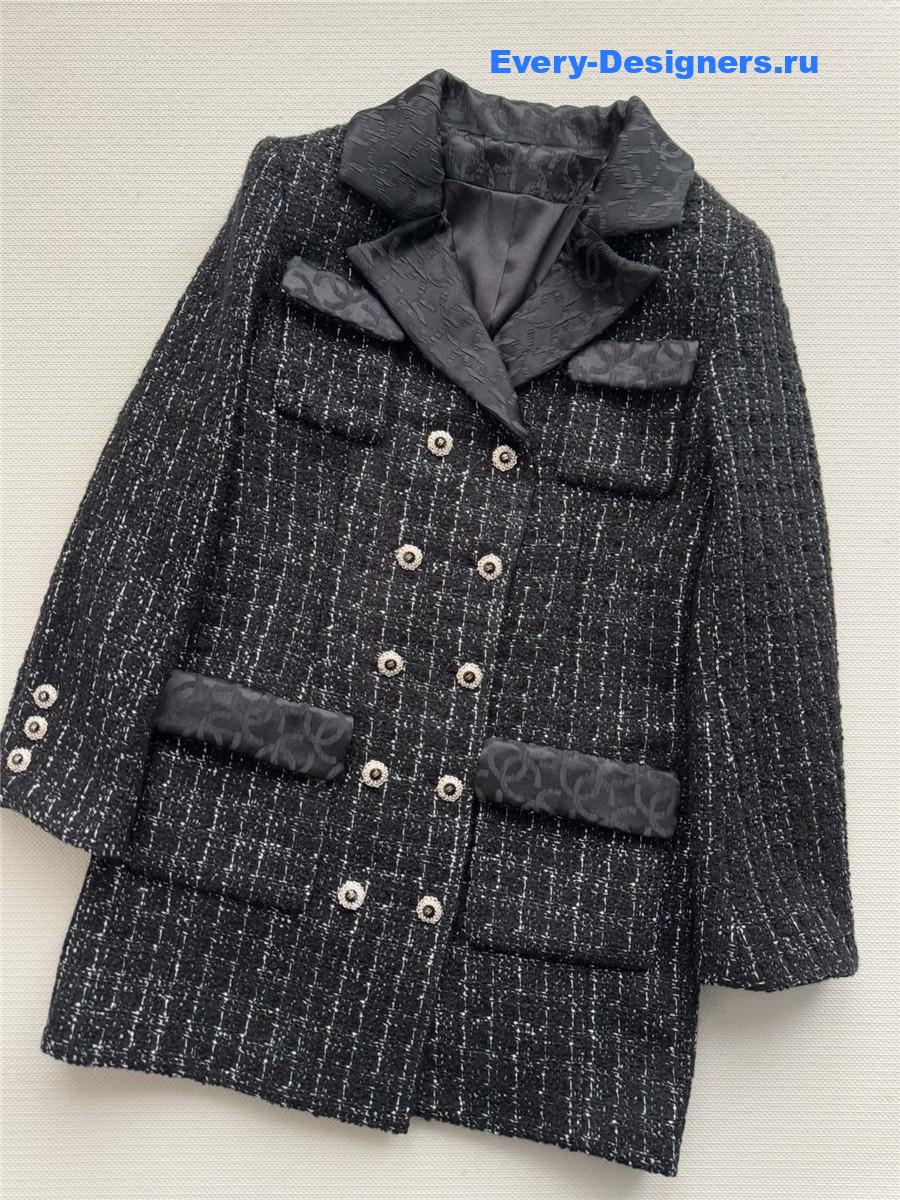 Ch**el black lapel collar tweed jacket