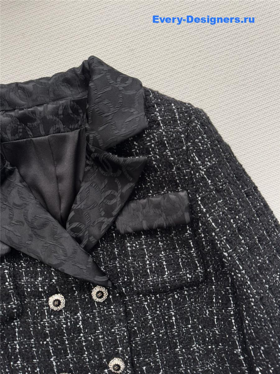 Ch**el black lapel collar tweed jacket