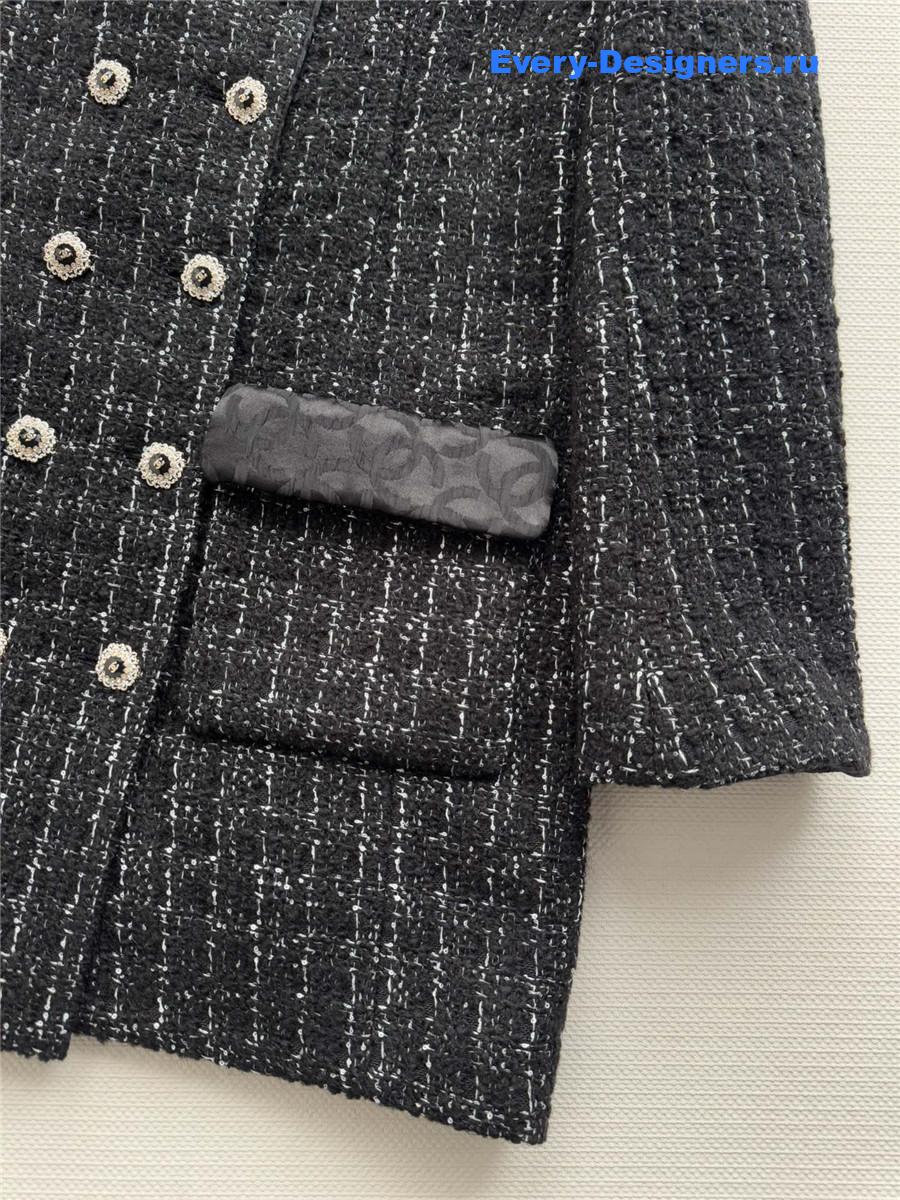 Ch**el black lapel collar tweed jacket