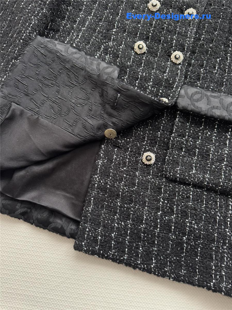 Ch**el black lapel collar tweed jacket