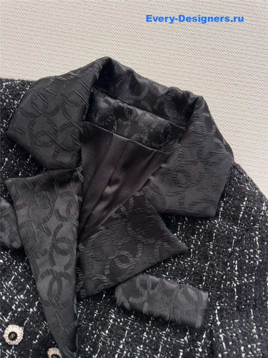 Ch**el black lapel collar tweed jacket