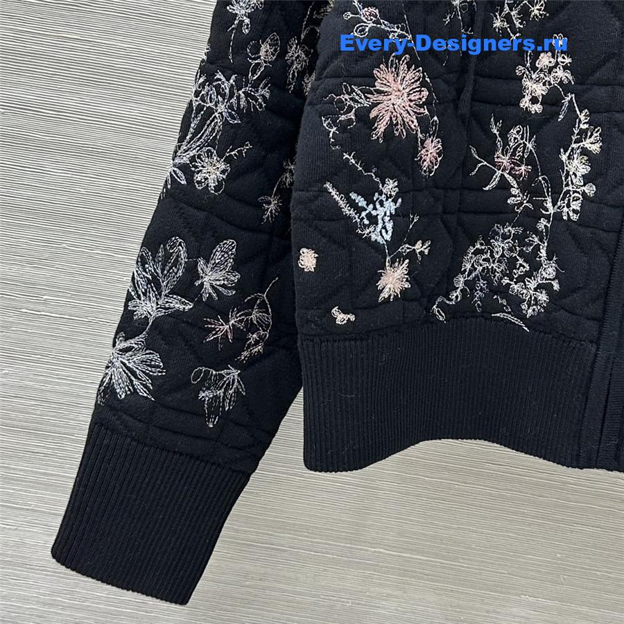 D10r black floral embroidered quilted hooded jacket