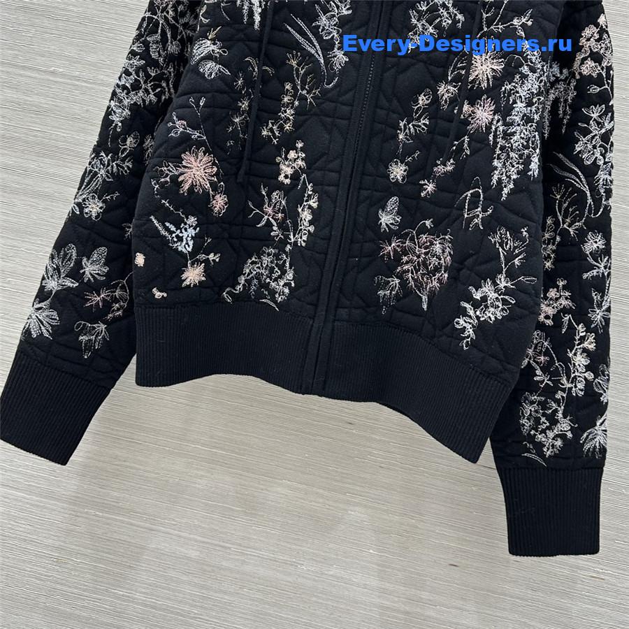 D10r black floral embroidered quilted hooded jacket