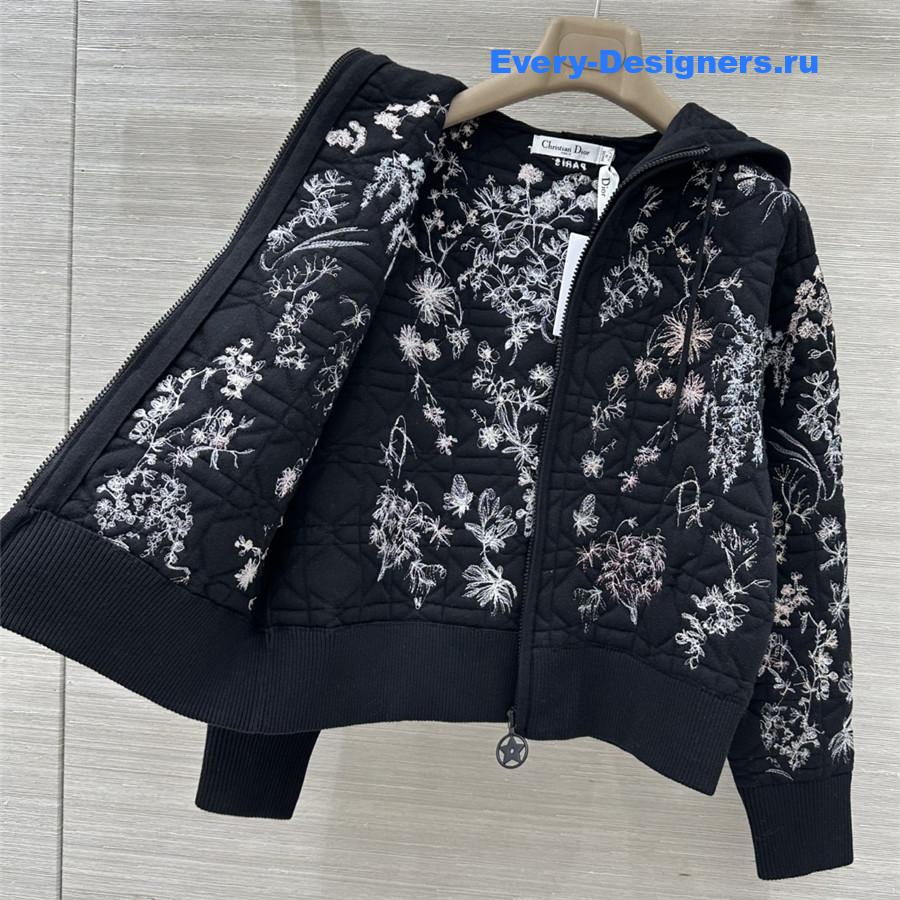 D10r black floral embroidered quilted hooded jacket