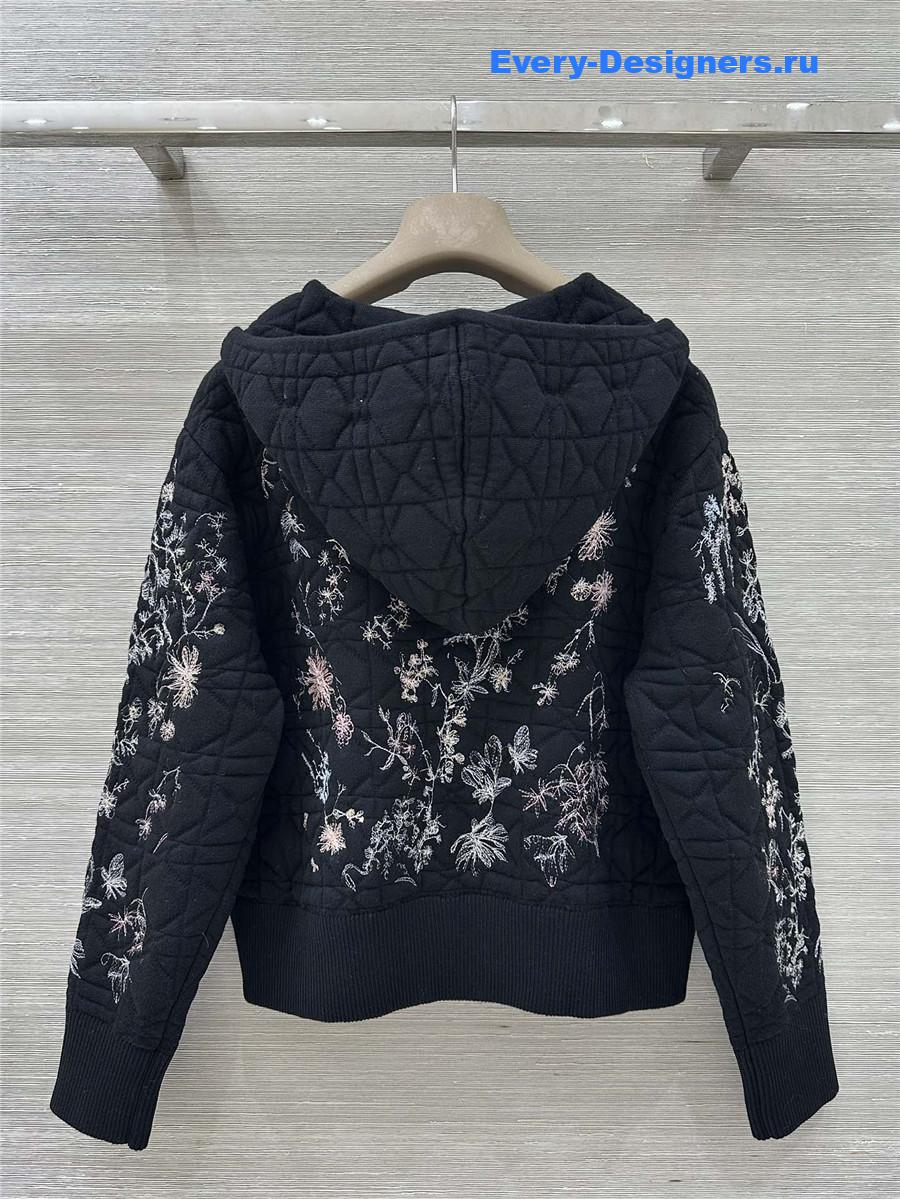 D10r black floral embroidered quilted hooded jacket