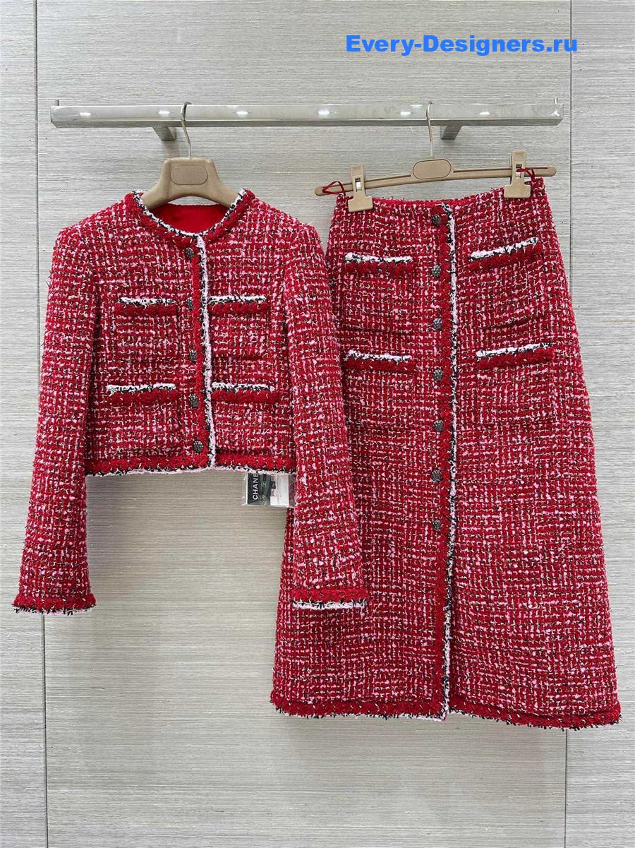 Ch**el red tweed skirt