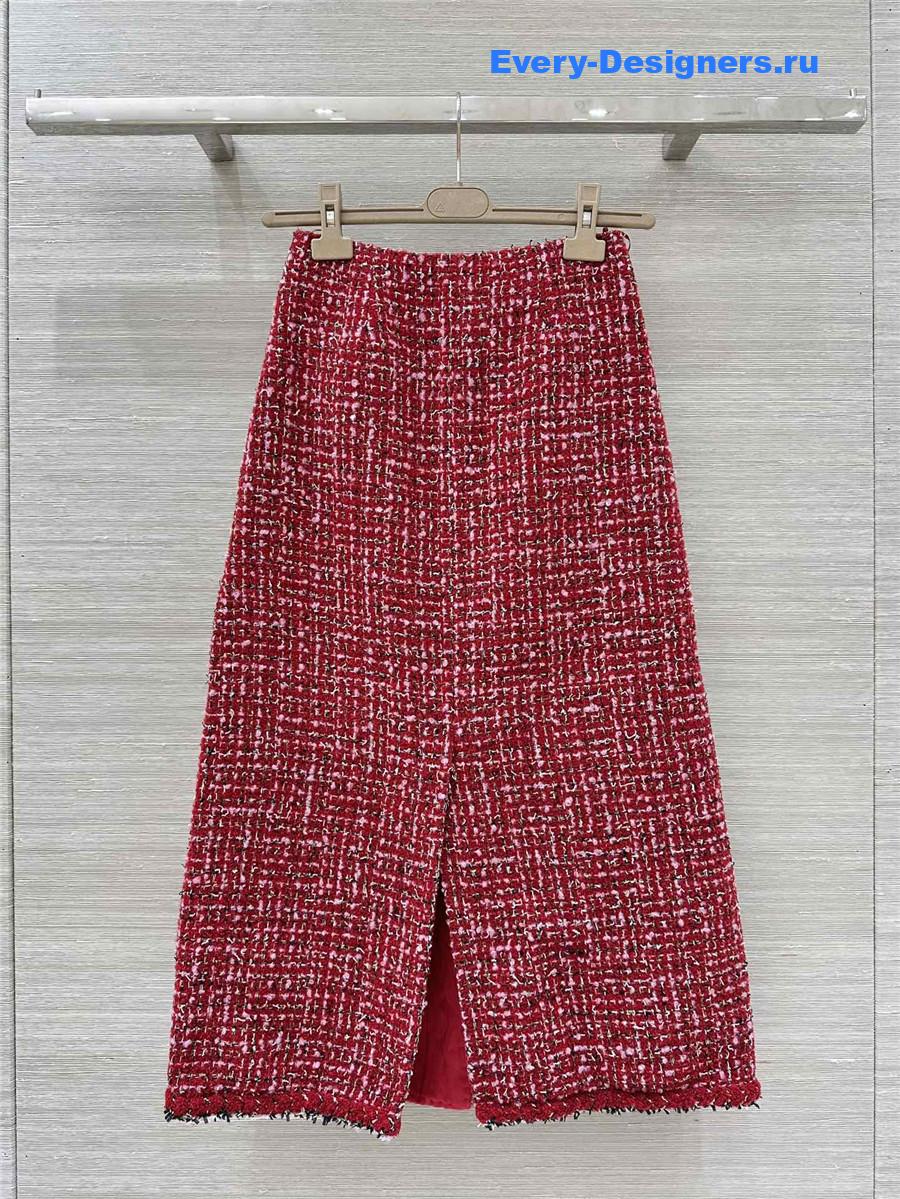 Ch**el red tweed skirt