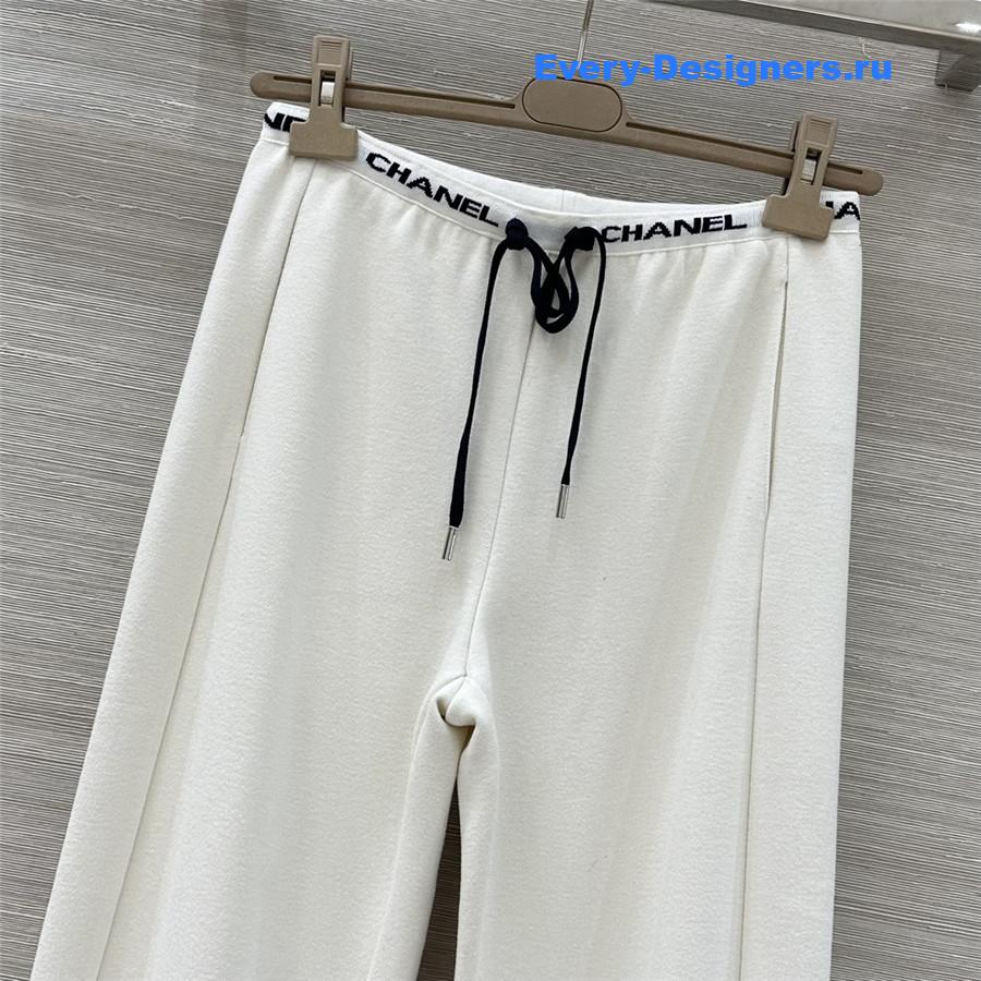 Ch**el logo white wide-leg sweatpants