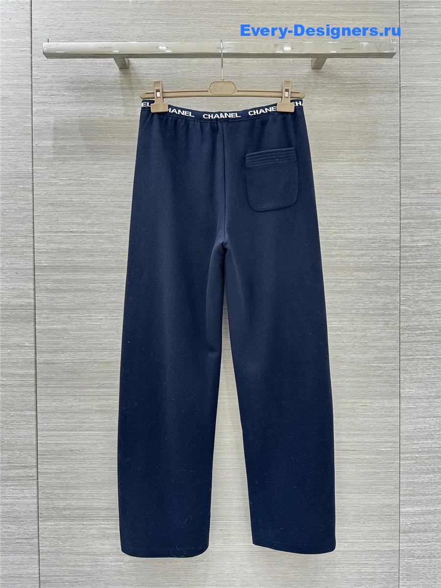 Ch**el logo navy wide-leg sweatpants