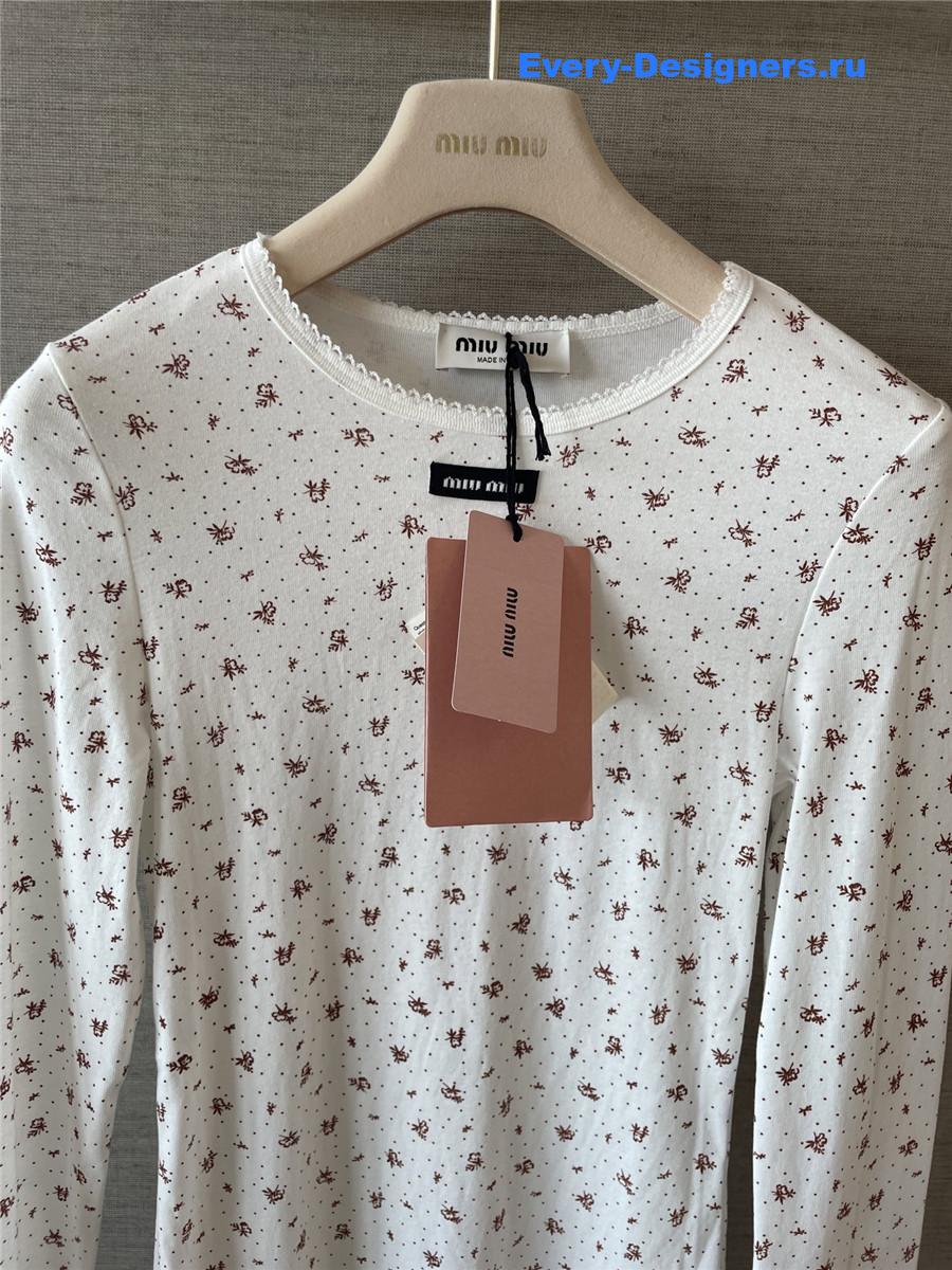 Miu Miu White/tobacco Ribbed Jersey Dress