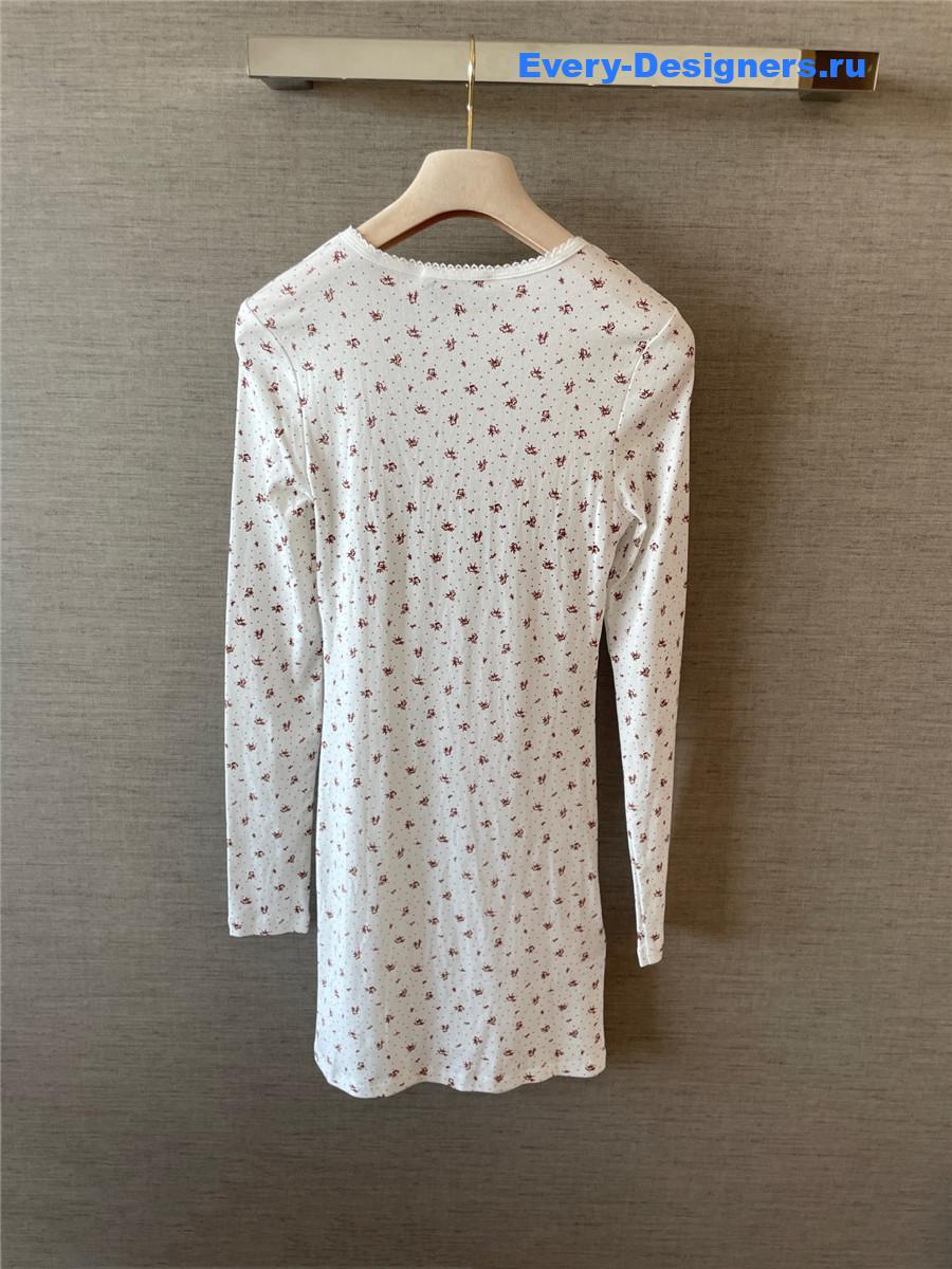 Miu Miu White/tobacco Ribbed Jersey Dress