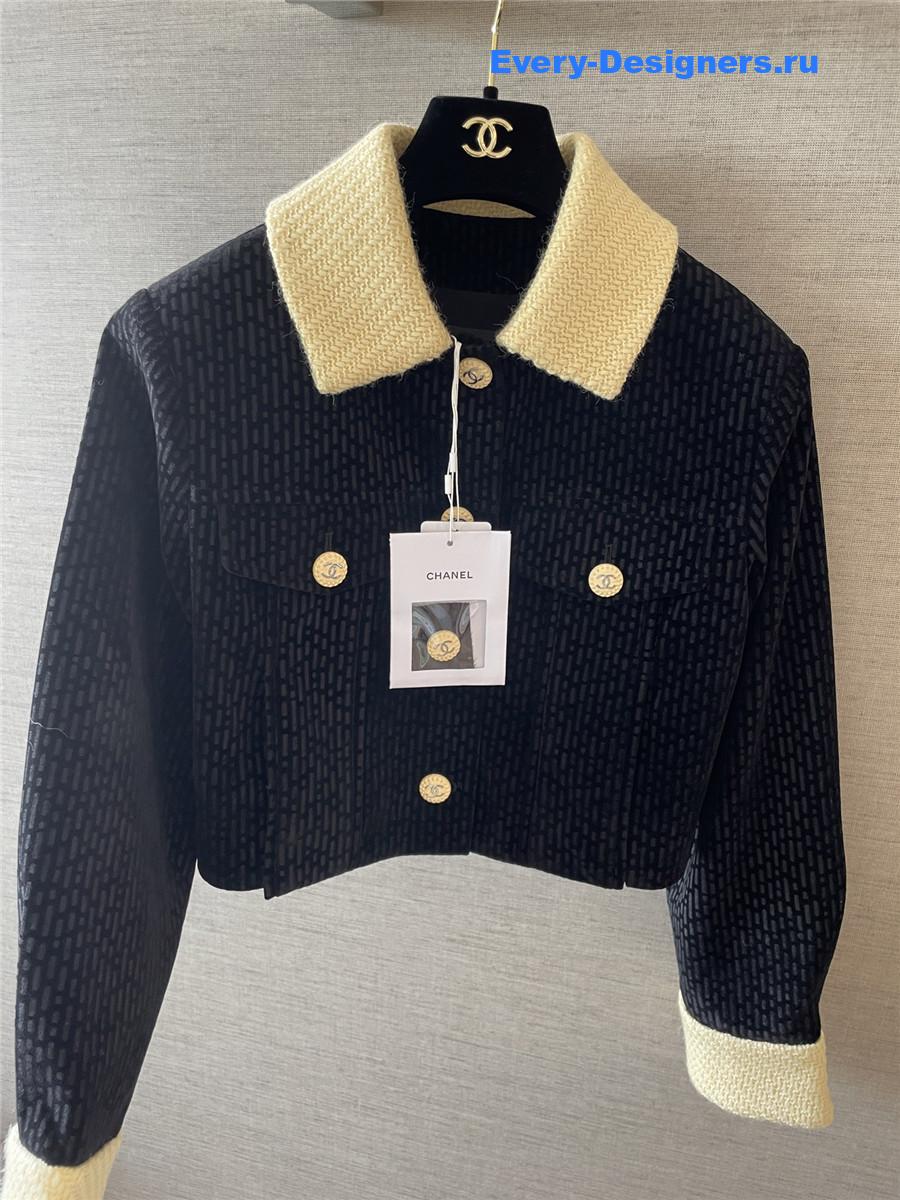 Ch**el coco button velvet tweed cropped jacket