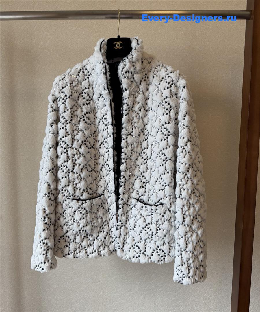 Ch**el white/black mixed fibers & sequins jacket