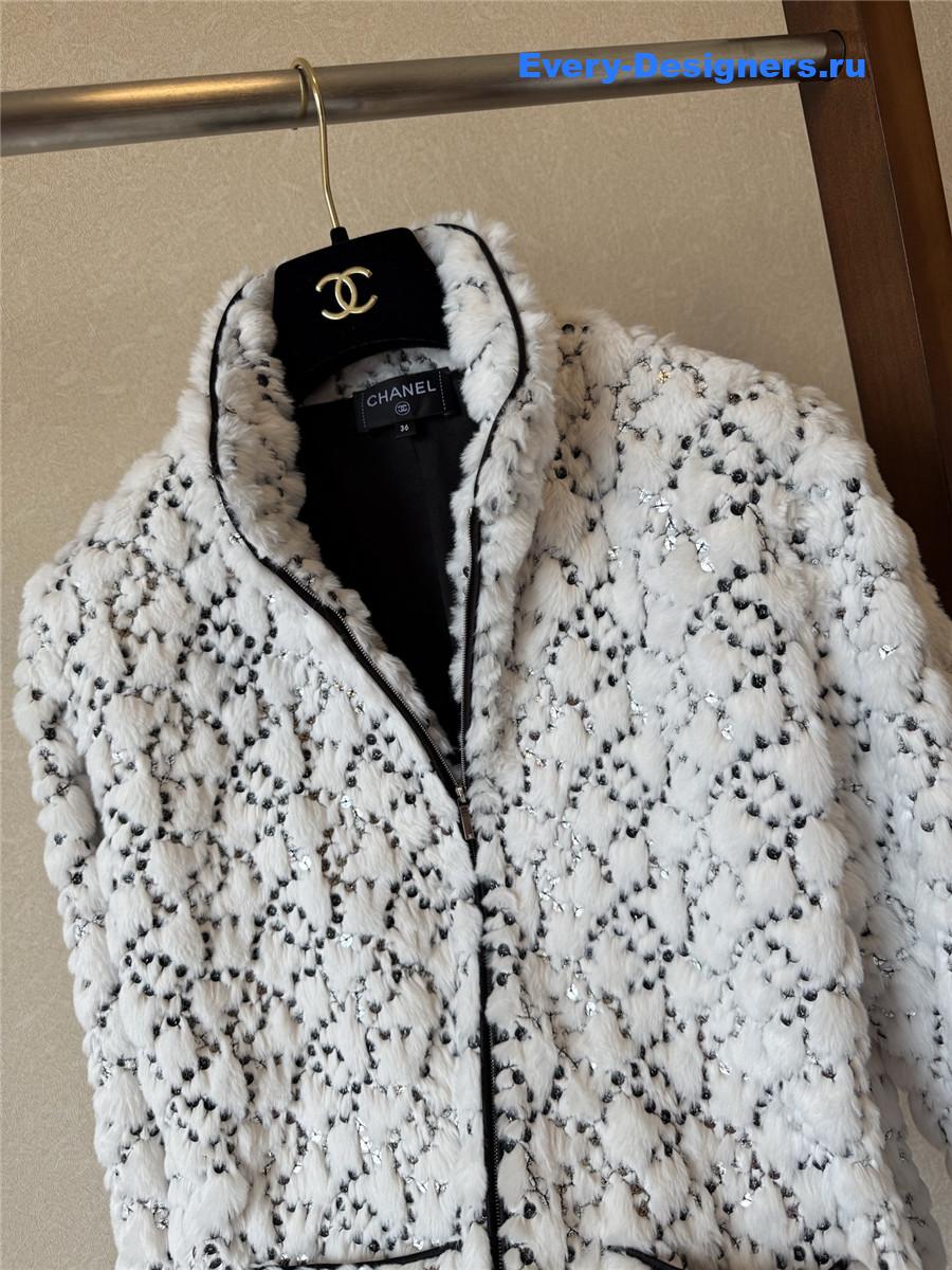 Ch**el white/black mixed fibers & sequins jacket