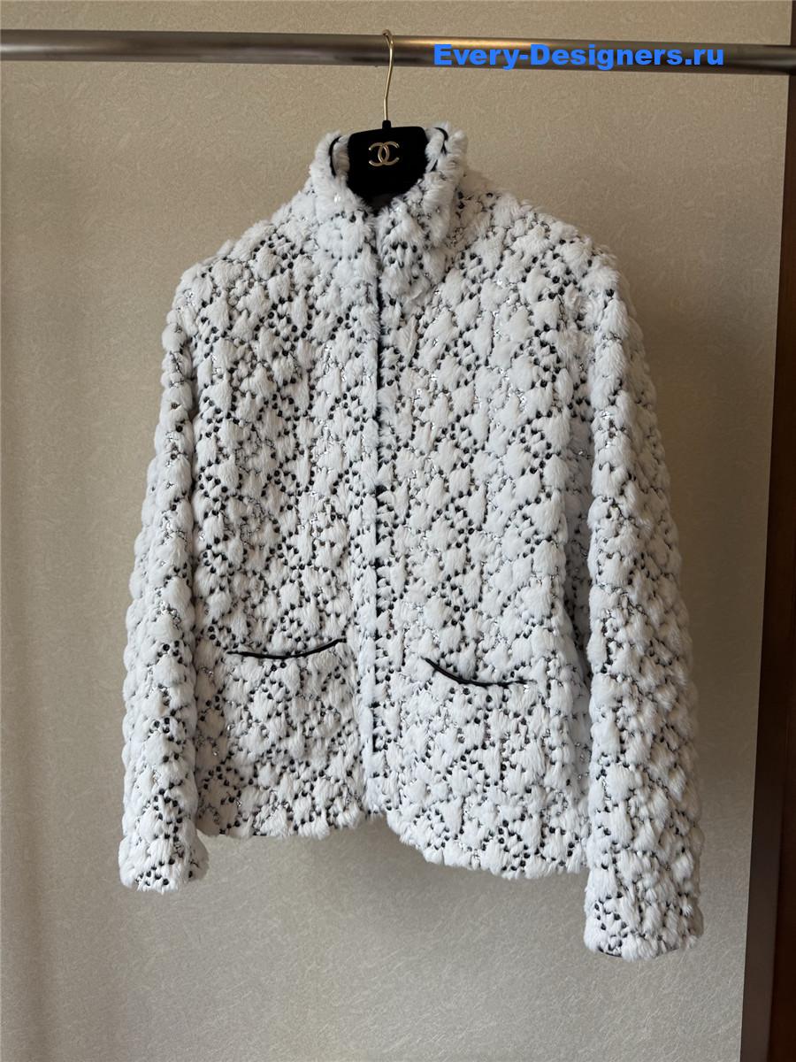 Ch**el white/black mixed fibers & sequins jacket