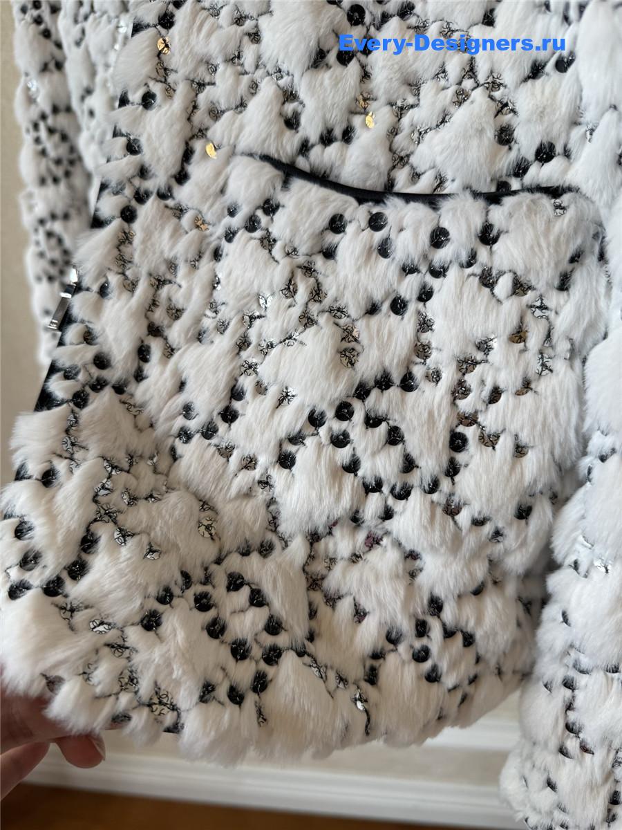 Ch**el white/black mixed fibers & sequins jacket