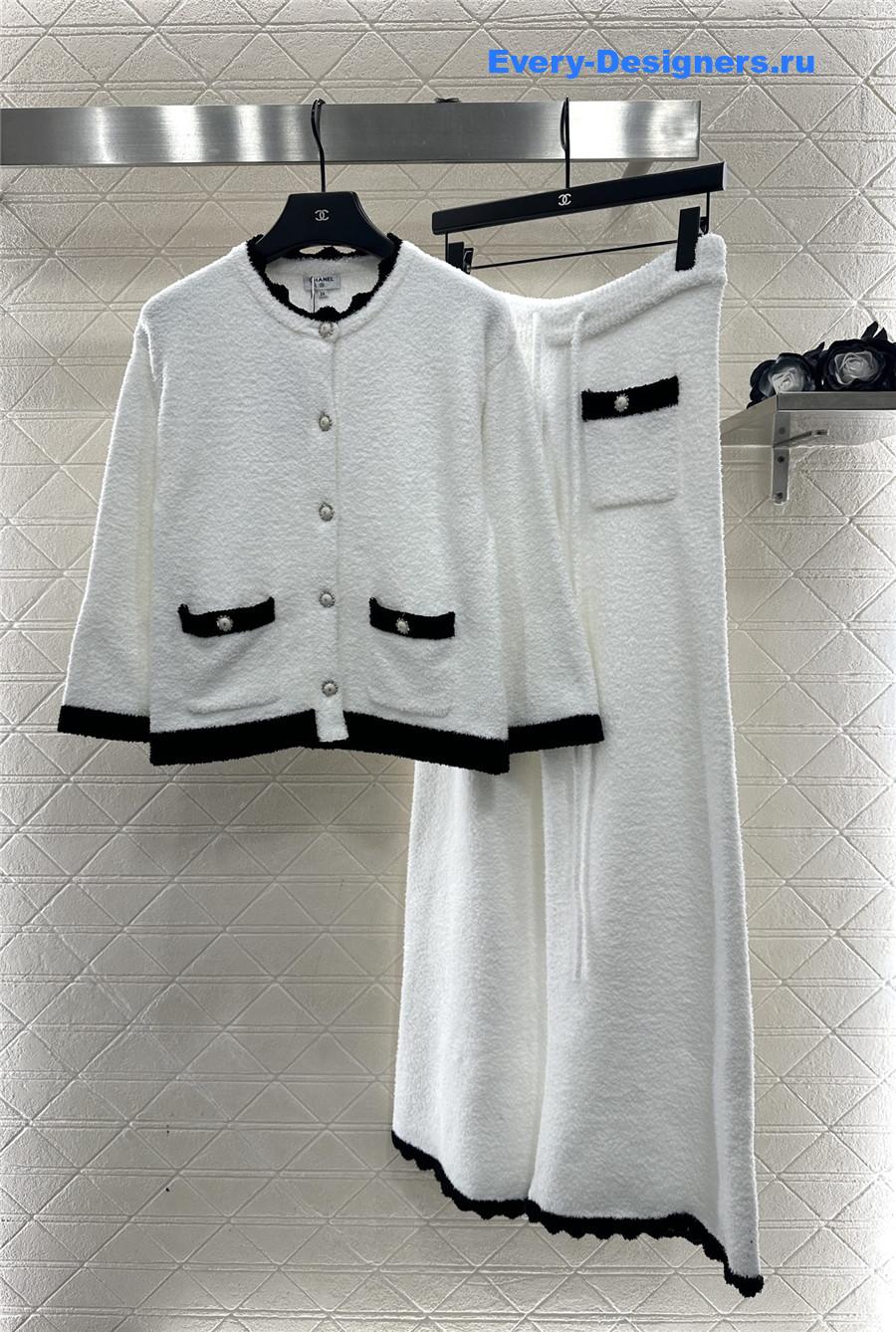Ch**el white cardigan wide-leg pant set