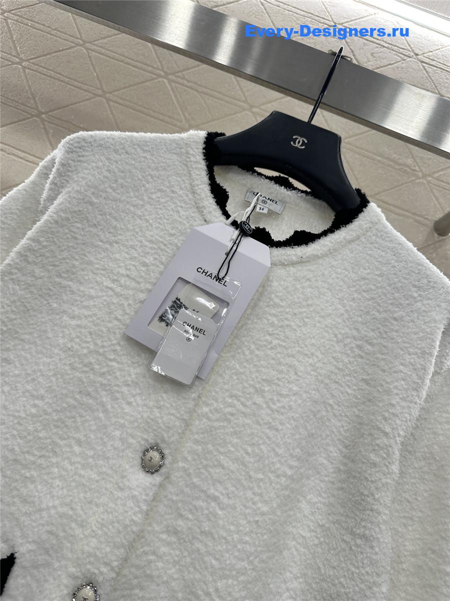 Ch**el white cardigan wide-leg pant set