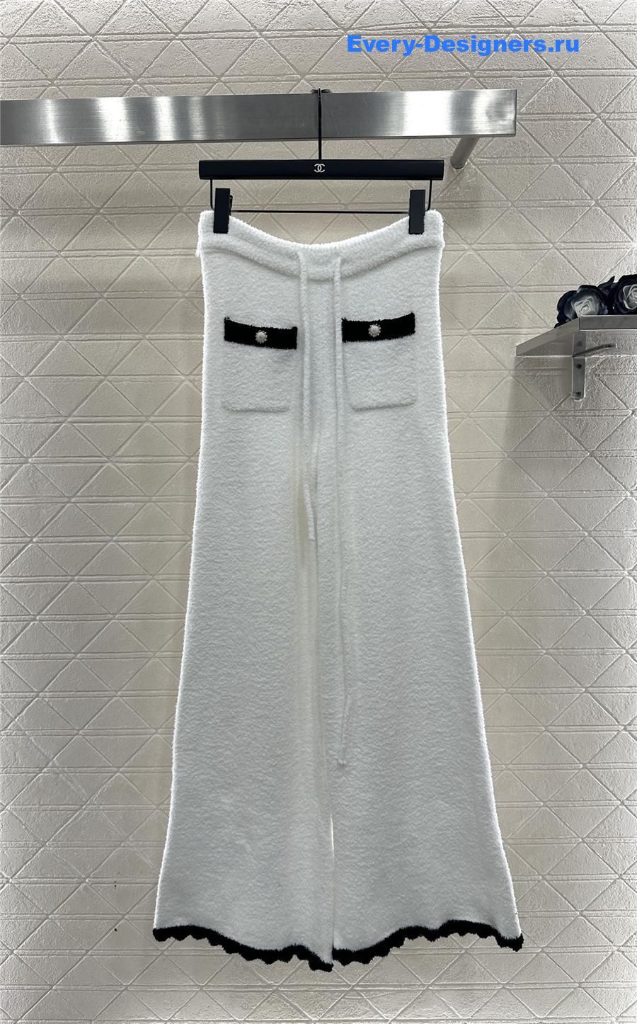 Ch**el white cardigan wide-leg pant set