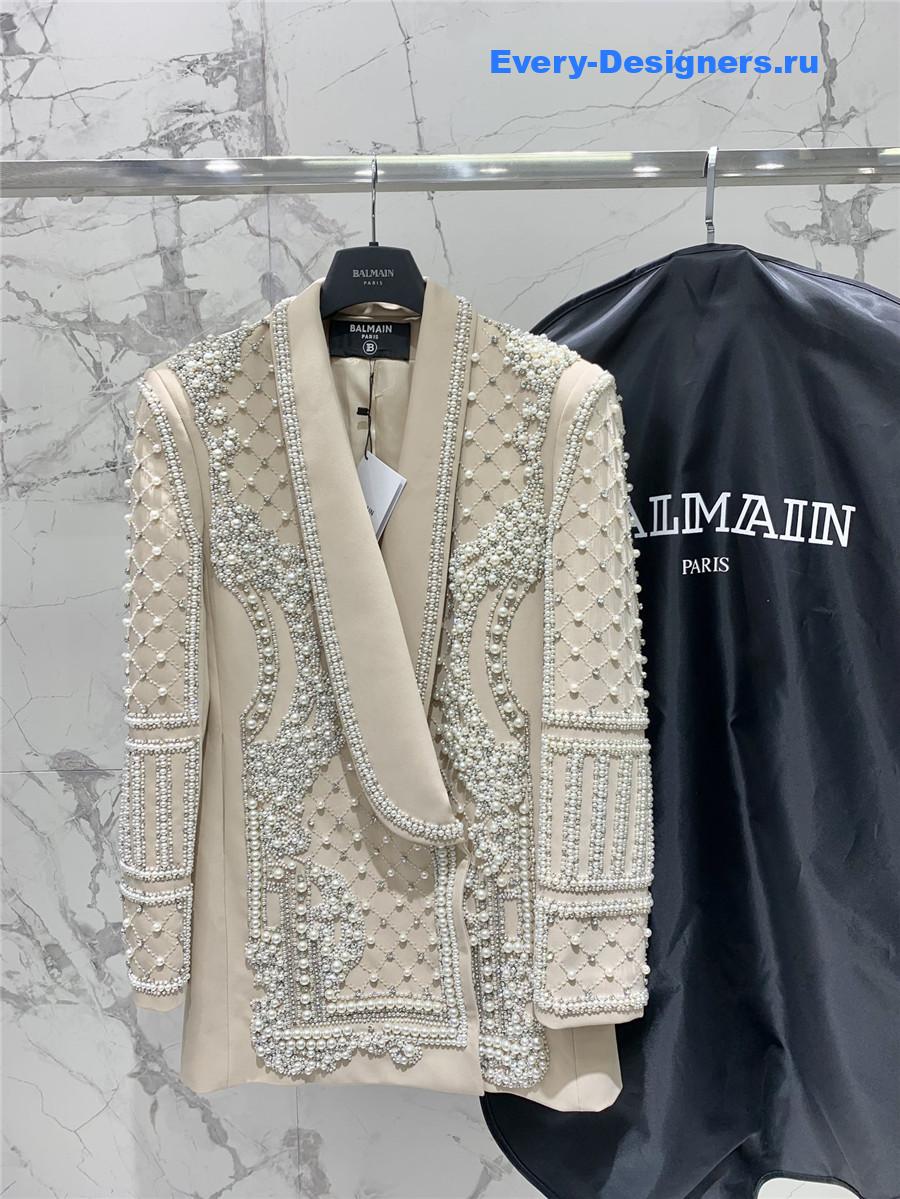 Balmain Beige Beaded Blazer