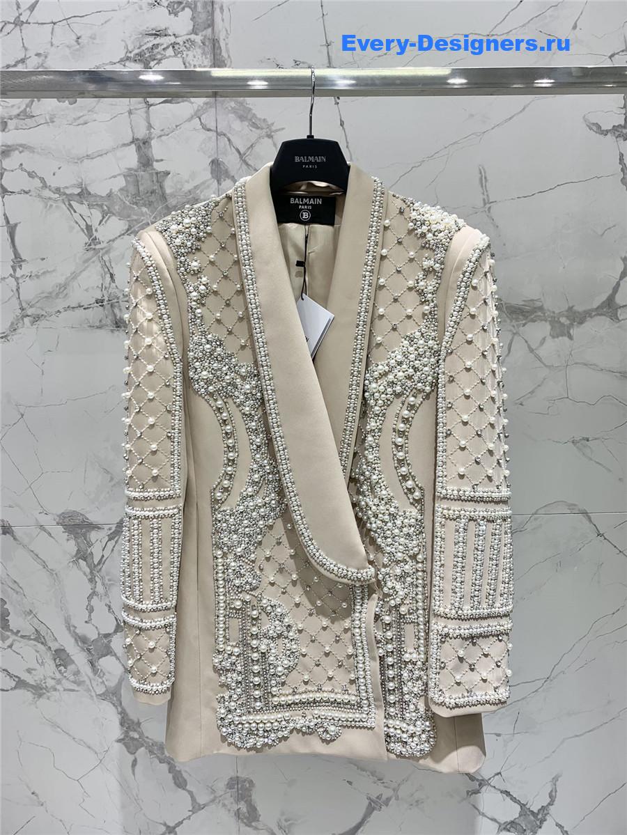 Balmain Beige Beaded Blazer