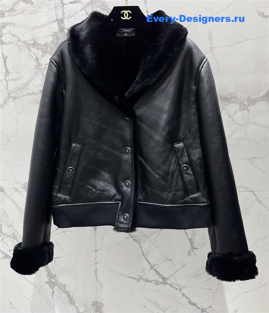 Ch**el black shearling lambskin blouson