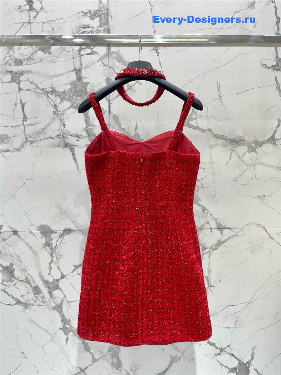 Balmain Rhinestone Red Strapless Dress
