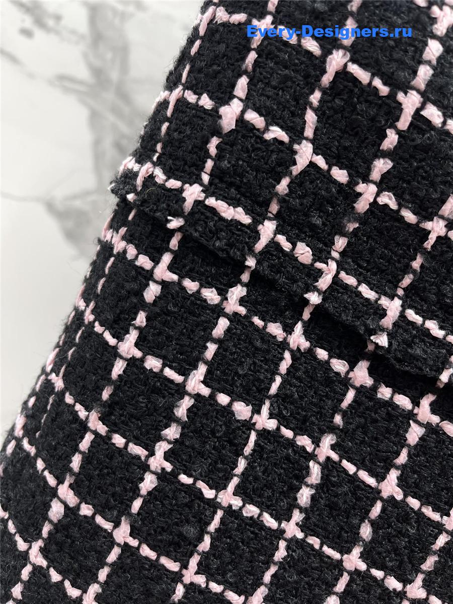 Balmain Paris Black Plaid Tweed Midi Skirt