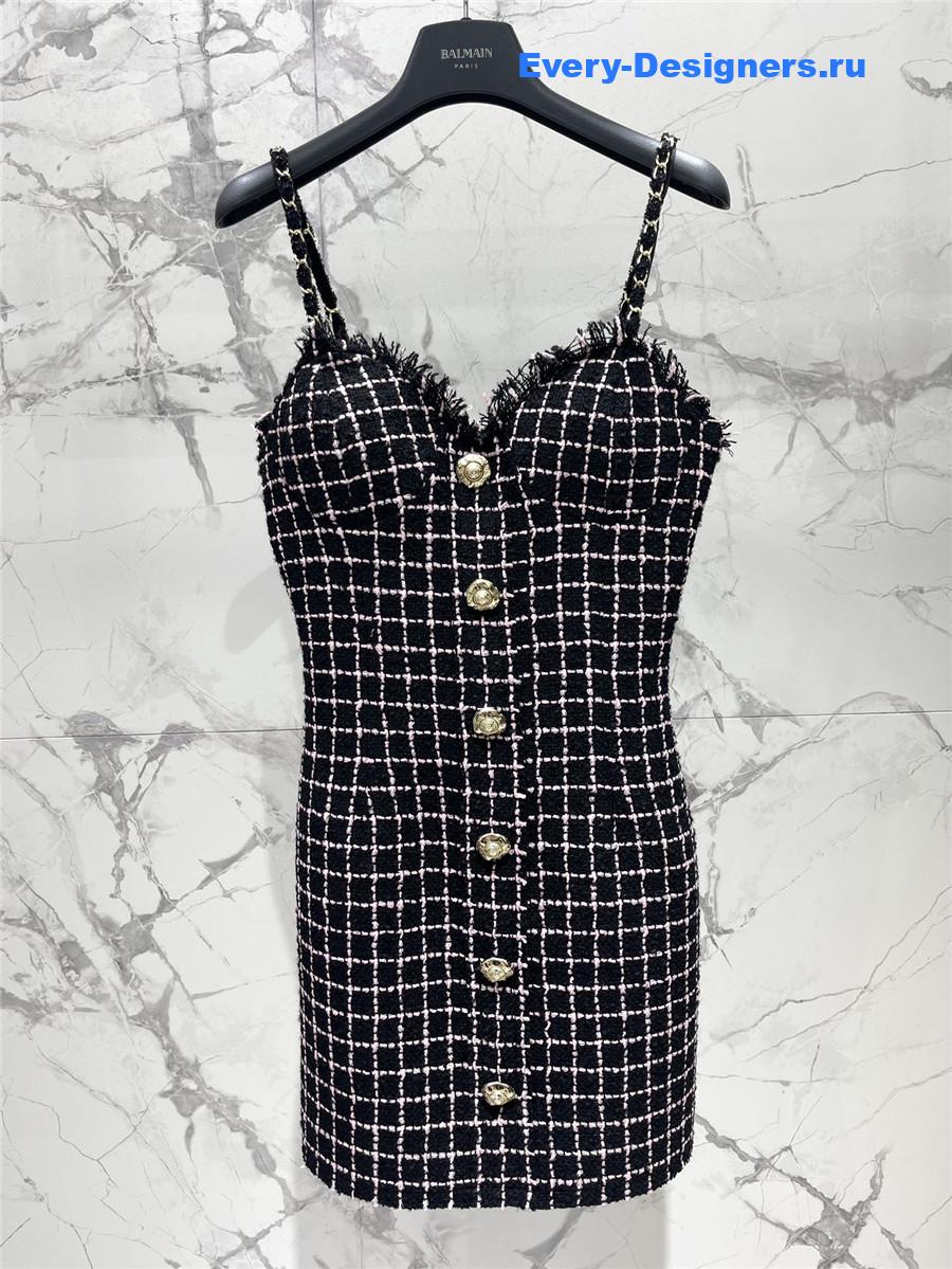 Balmain Fringed Tweed Bustier Minidress