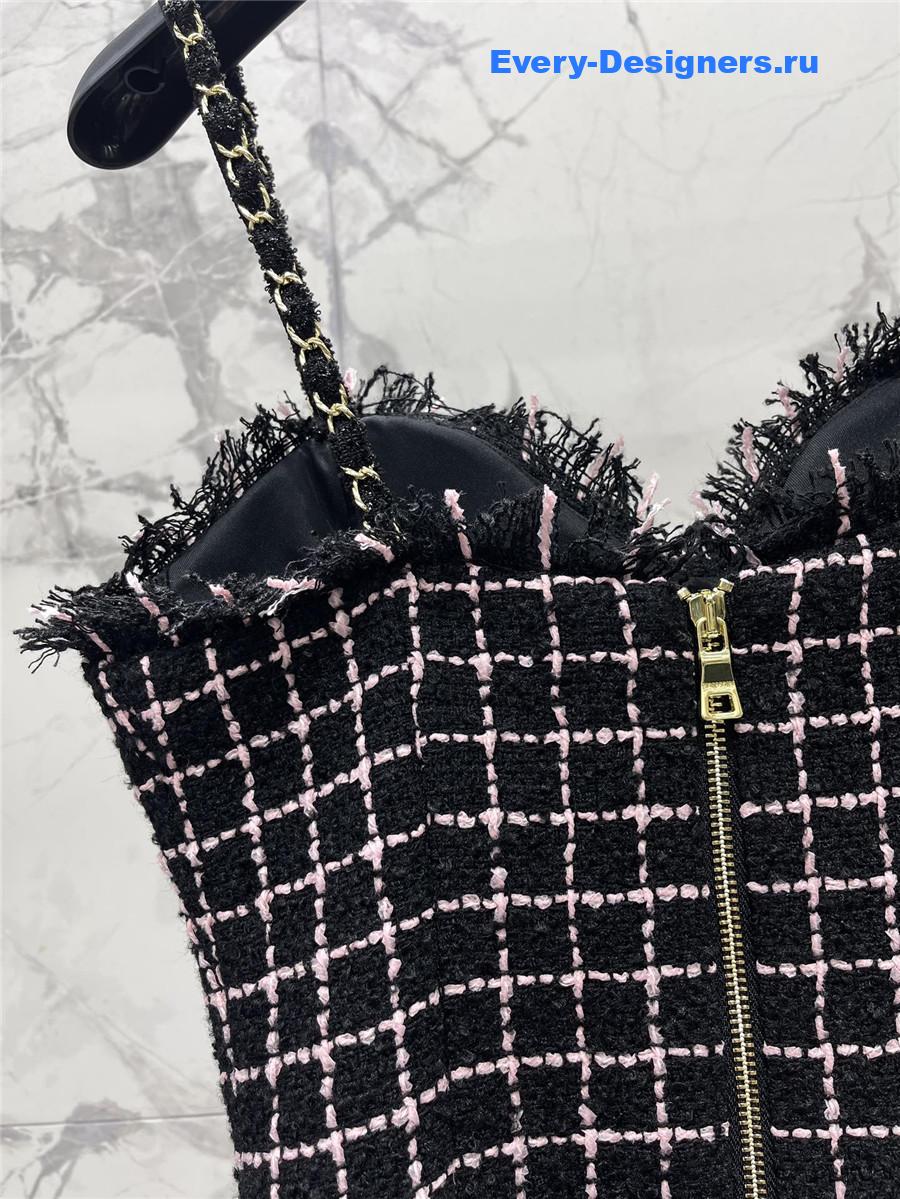 Balmain Fringed Tweed Bustier Minidress