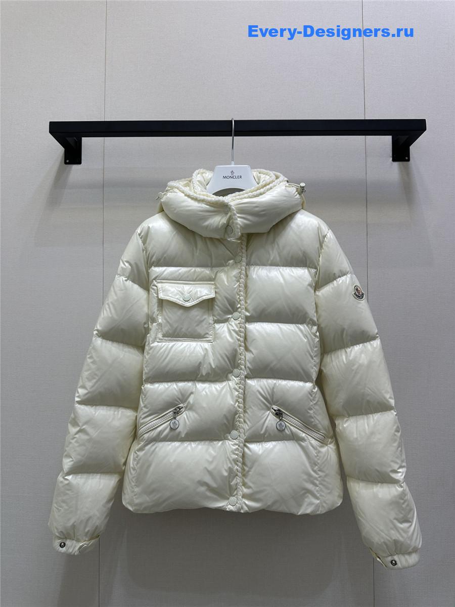 Moncler White Glareins Braided Trim Hooded Short Down Jacket