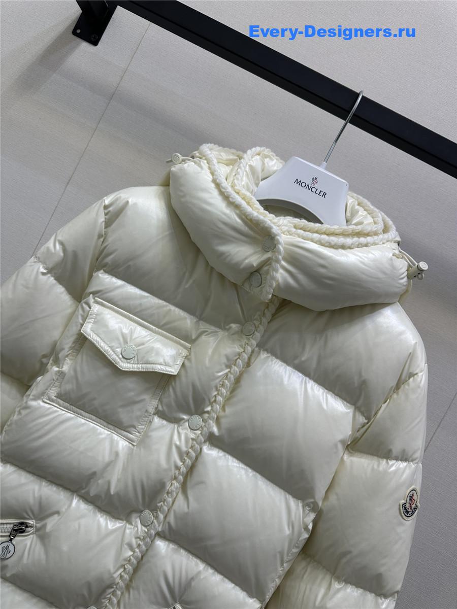 Moncler White Glareins Braided Trim Hooded Short Down Jacket