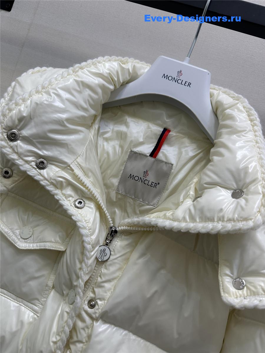 Moncler White Glareins Braided Trim Hooded Short Down Jacket